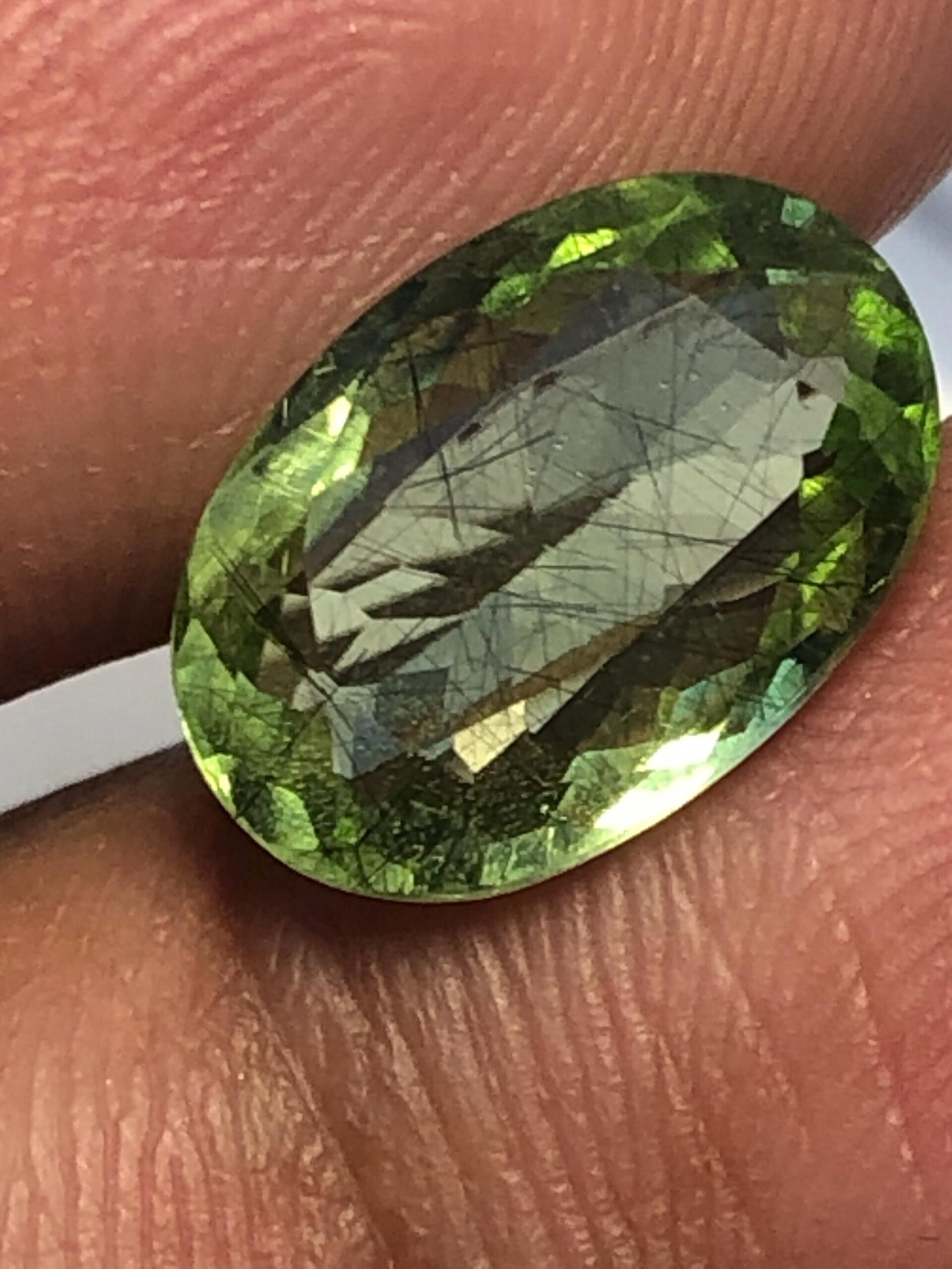 Natural Rutile Peridot Oval Gemstone – Green Needle Inclusions for Rings, Pendants – Pakistan Mine - Image 4