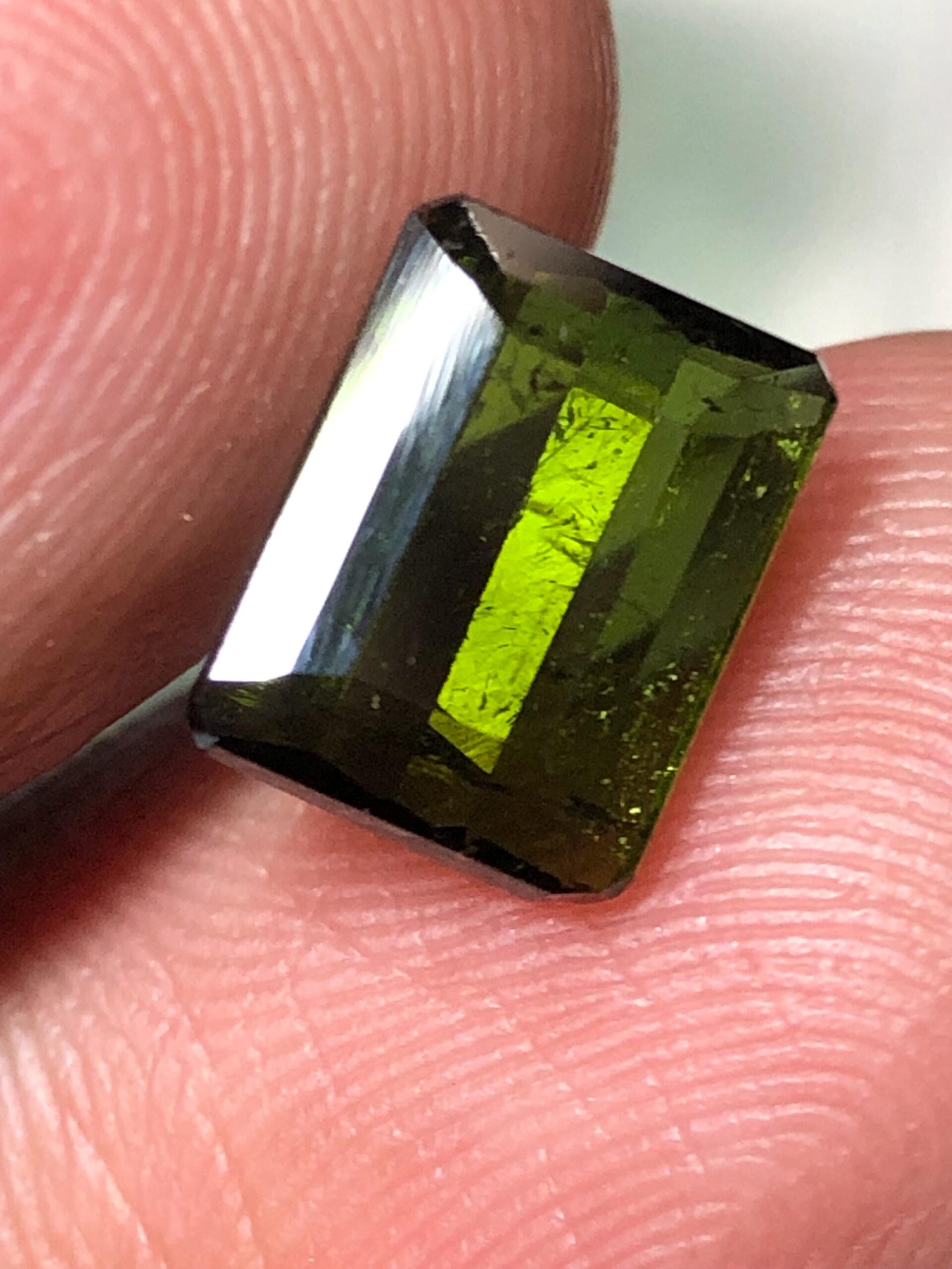 Natural Olive Green Tourmaline Emerald Cut Gemstone, Slim Jewelry Stone - Image 4