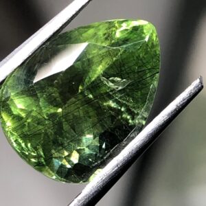 Natural 7 Carat Green Peridot Gemstone | Teardrop Trillion Cut | Rutile Peridot