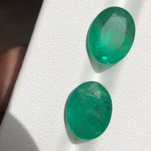Natural Zambian Emerald Pair | 6.75 Carat Oval Faceted Loose Gemstones