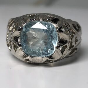 Natural Aquamarine Sterling Silver Statement Ring | Vintage Filigree S925 Band | Ring size 8 US