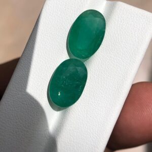 Natural Zambian Emerald Pair | 9.50 Carat Oval Faceted Matching Stones