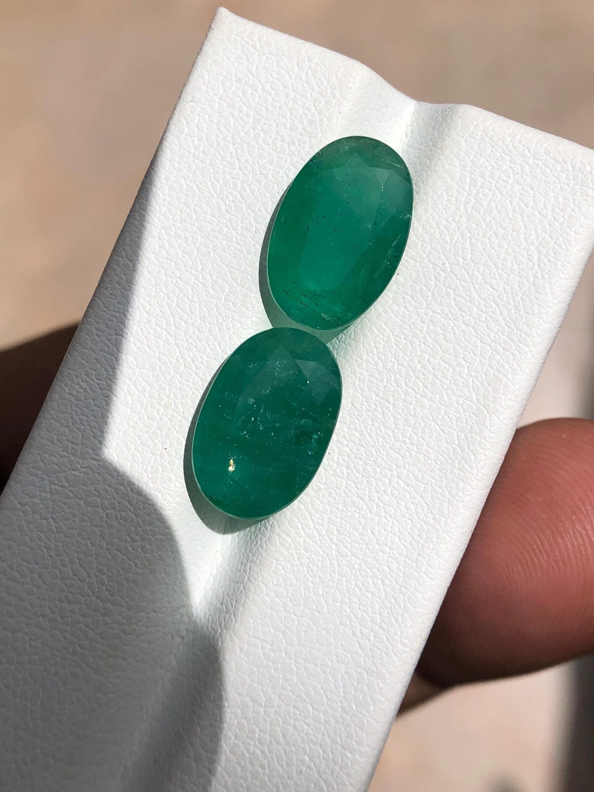 Natural Zambian Emerald Pair | 9.50 Carat Oval Faceted Matching Stones