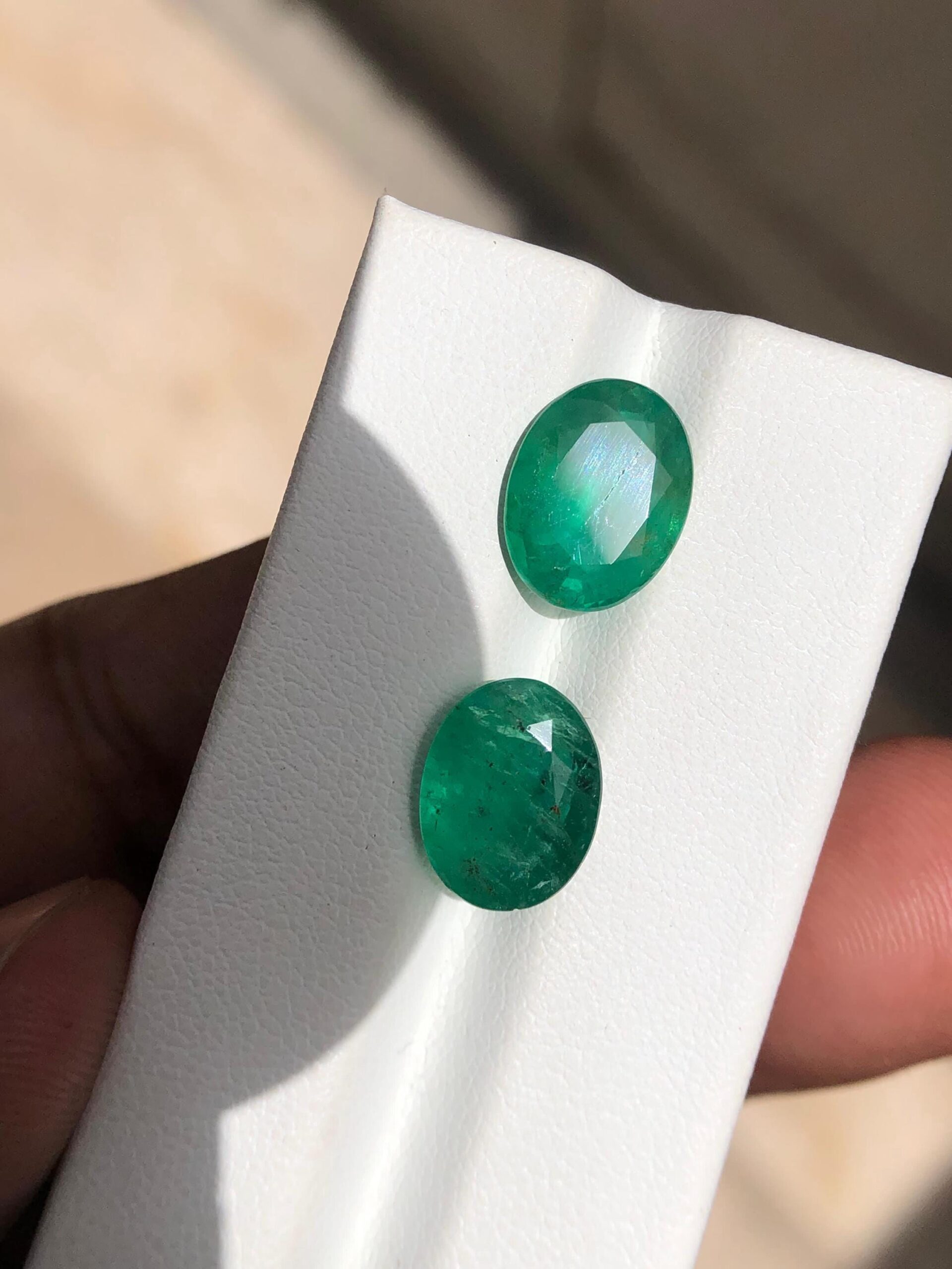Natural Zambian Emerald Pair | 6.75 Carat Oval Faceted Loose Gemstones - Image 4