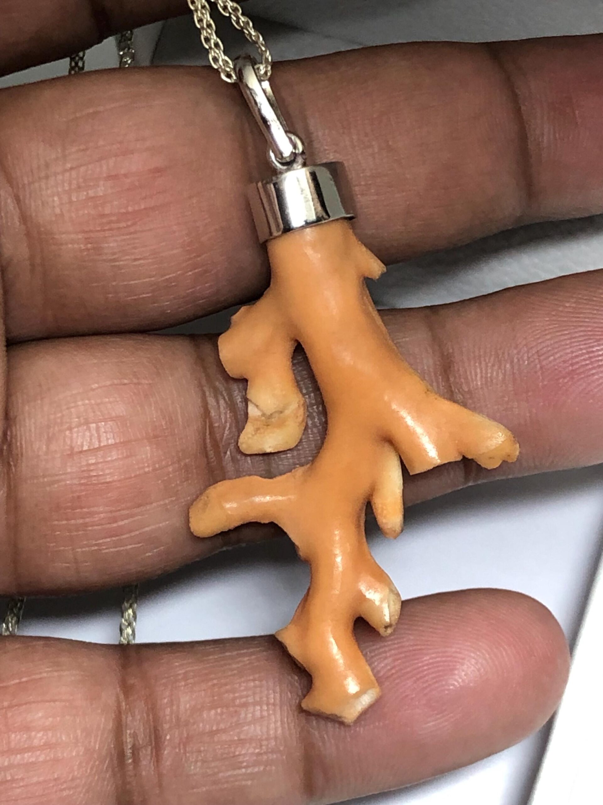 Natural Coral Branch Pendant, Sterling Silver Cap, Ocean Jewelry (56.4mm) - Image 6