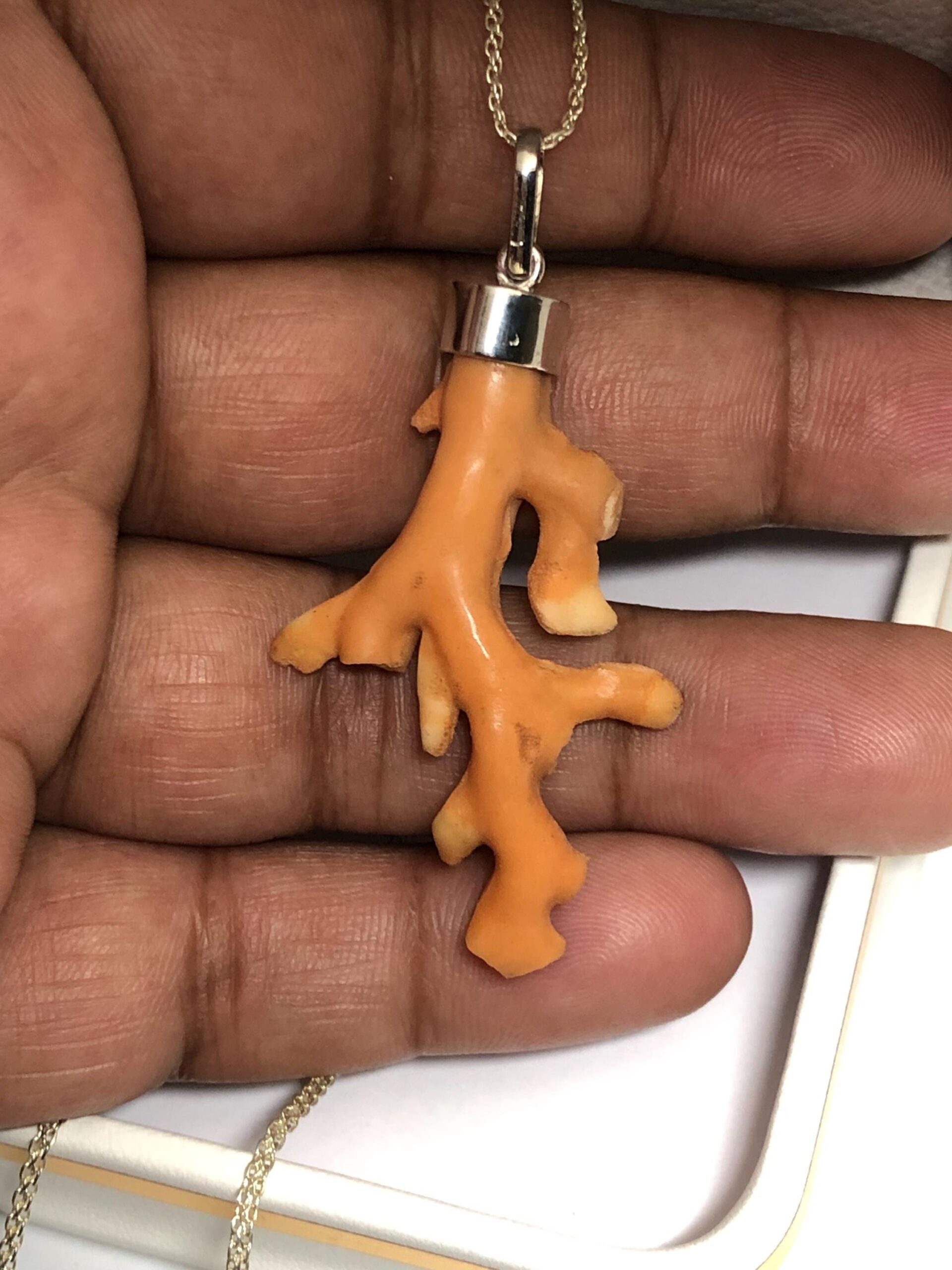 Natural Coral Branch Pendant, Sterling Silver Cap, Ocean Jewelry (56.4mm) - Image 7