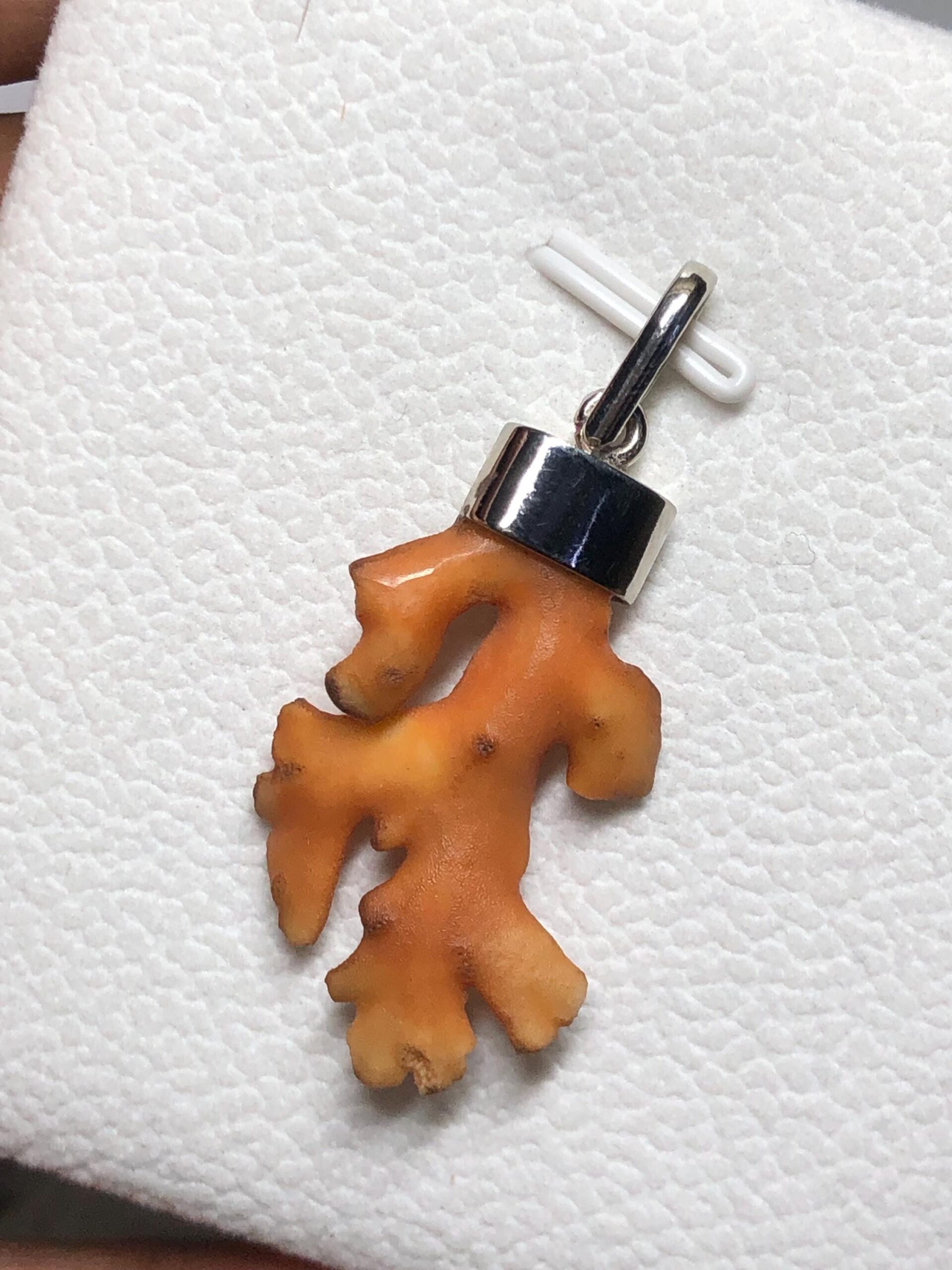 Natural Coral Branch Pendant, Sterling Silver 925 Orange Charm | Ocean Inspired Jewelry - Image 2