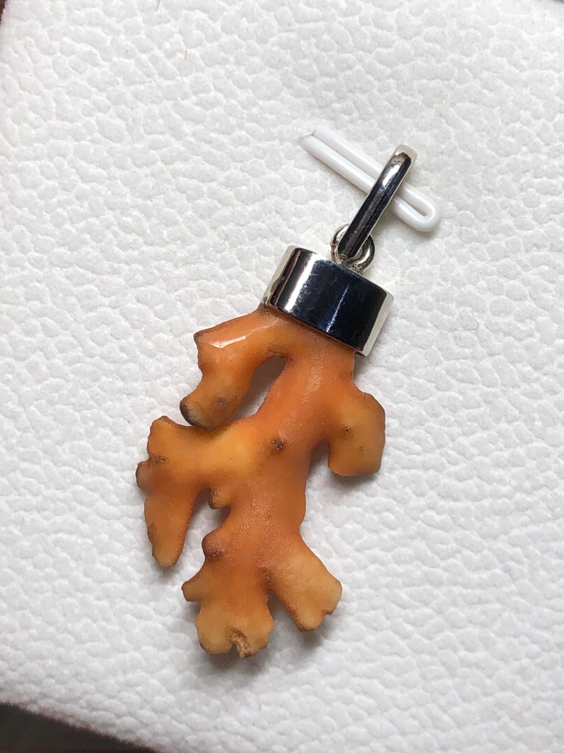 Natural Coral Branch Pendant, Sterling Silver 925 Orange Charm | Ocean Inspired Jewelry