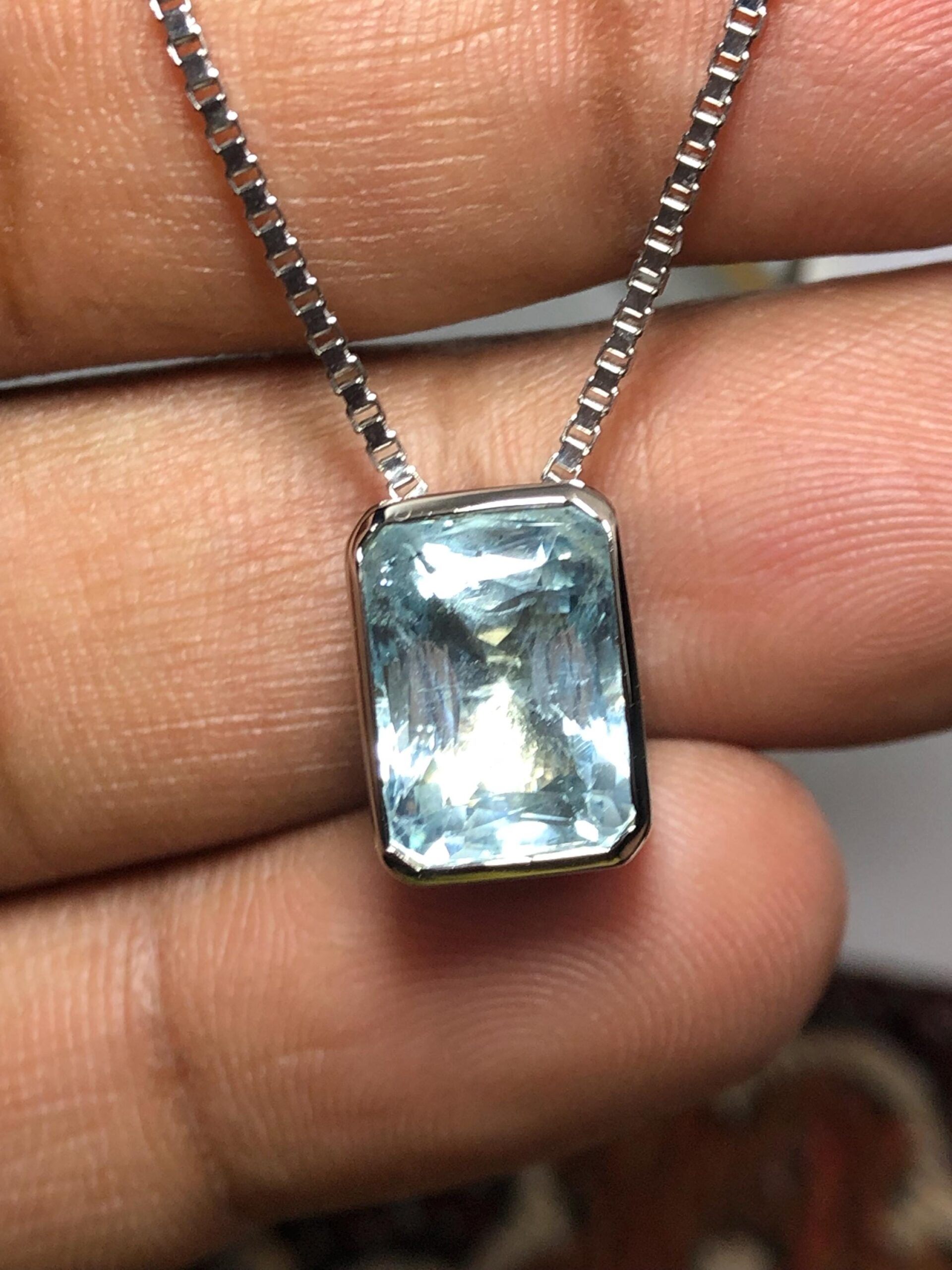 Natural Aquamarine Pendant | Emerald Cut Blue Gemstone | Sterling Silver 925 Necklace | March Birthstone - Image 10