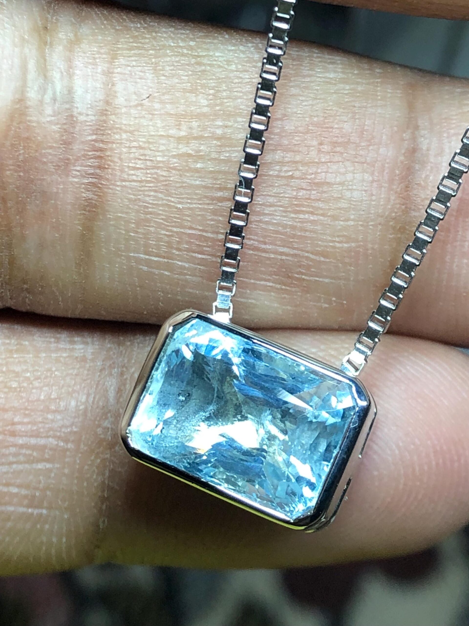 Natural Aquamarine Pendant | Emerald Cut Blue Gemstone | Sterling Silver 925 Necklace | March Birthstone - Image 3