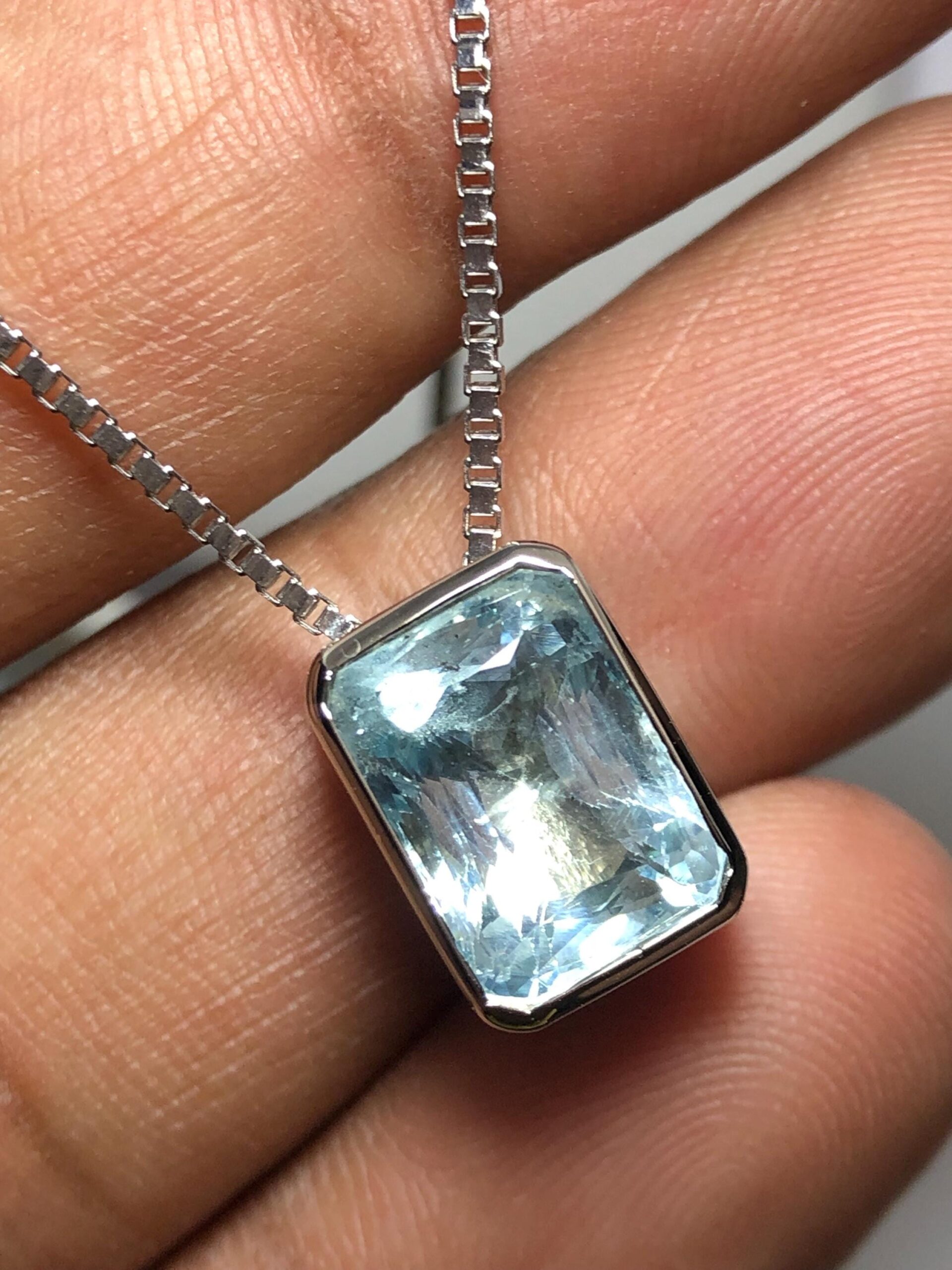 Natural Aquamarine Pendant | Emerald Cut Blue Gemstone | Sterling Silver 925 Necklace | March Birthstone - Image 4