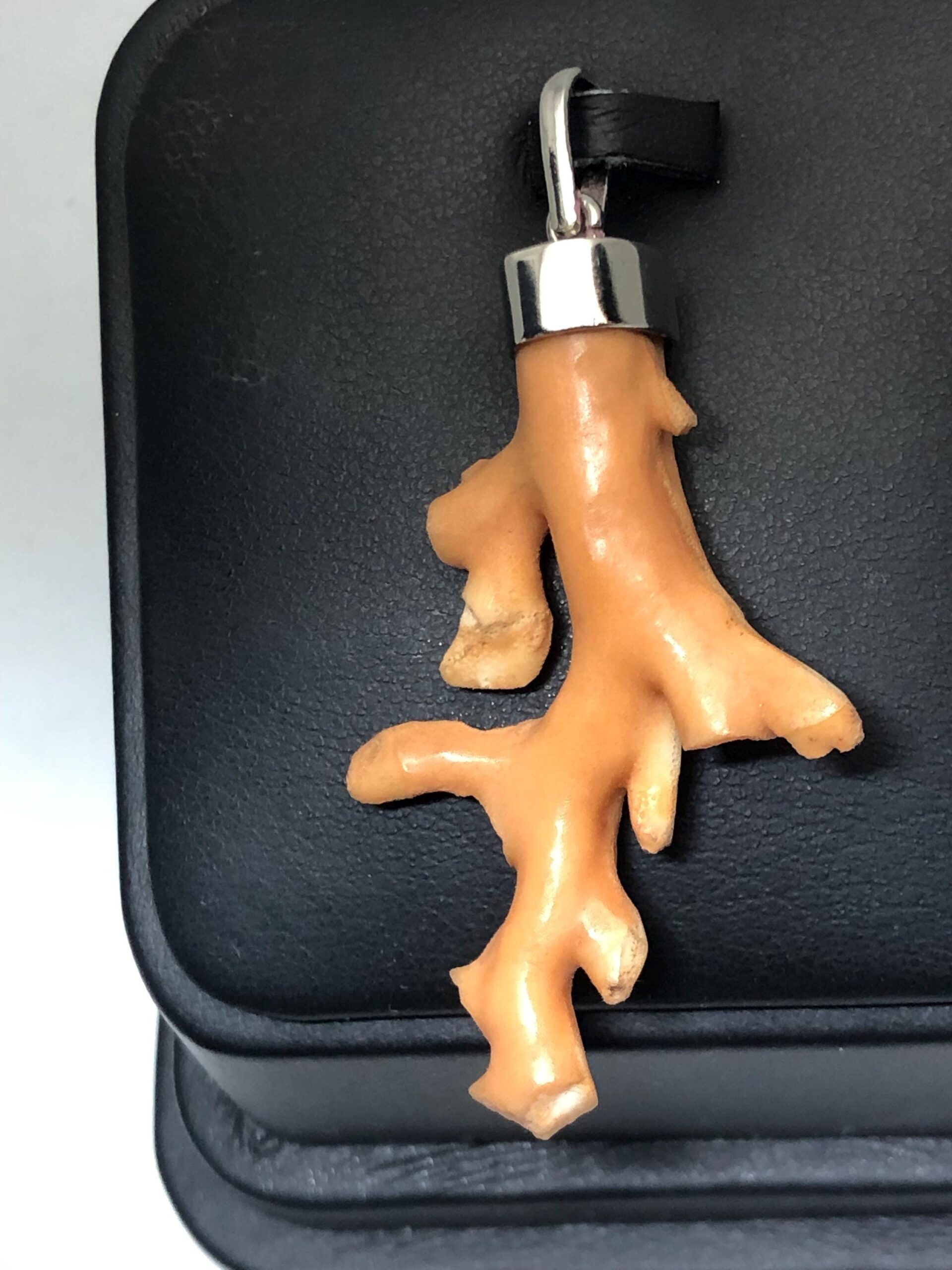 Natural Coral Branch Pendant, Sterling Silver Cap, Ocean Jewelry (56.4mm) - Image 2