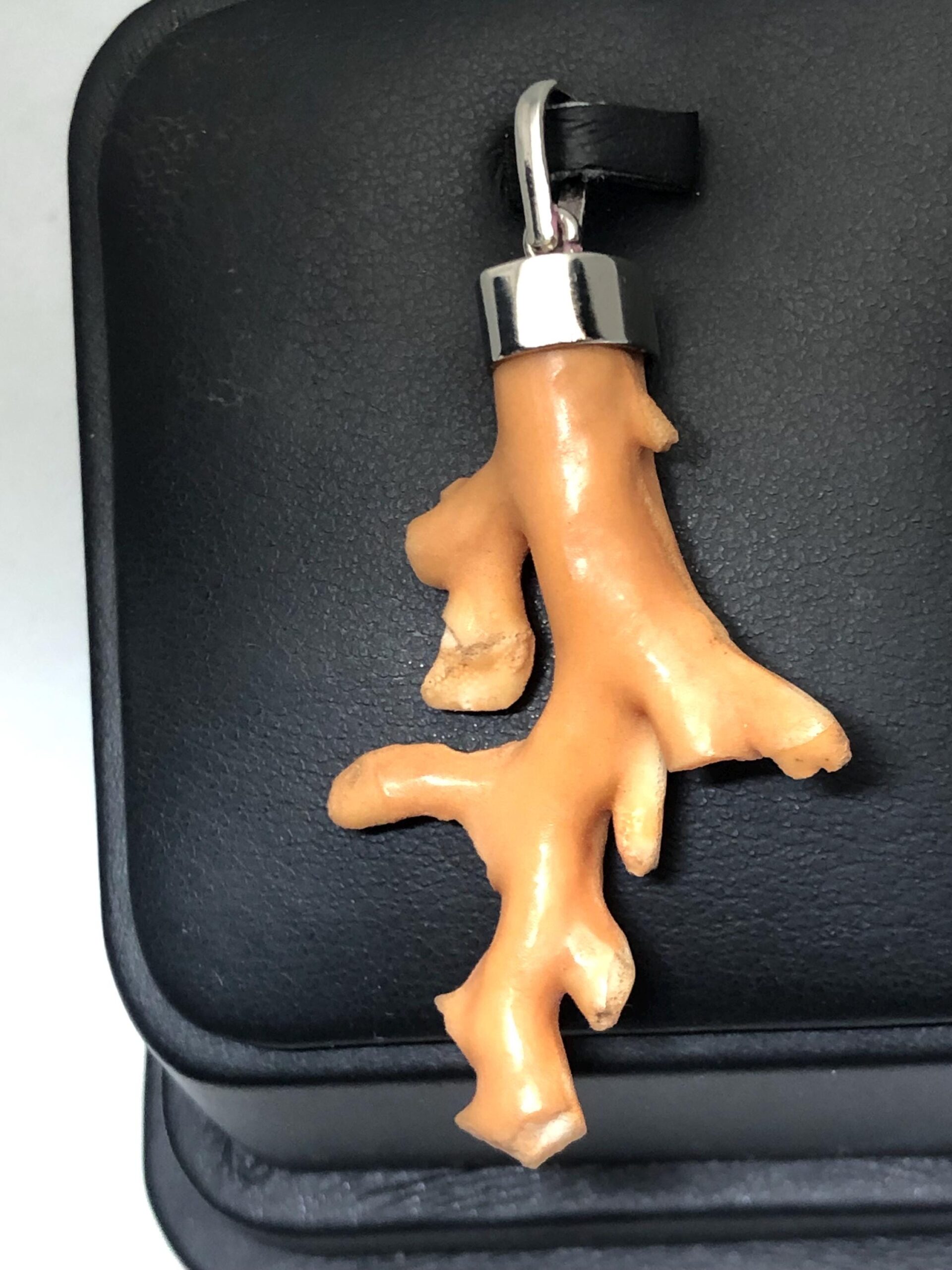 Natural Coral Branch Pendant, Sterling Silver Cap, Ocean Jewelry (56.4mm) - Image 3