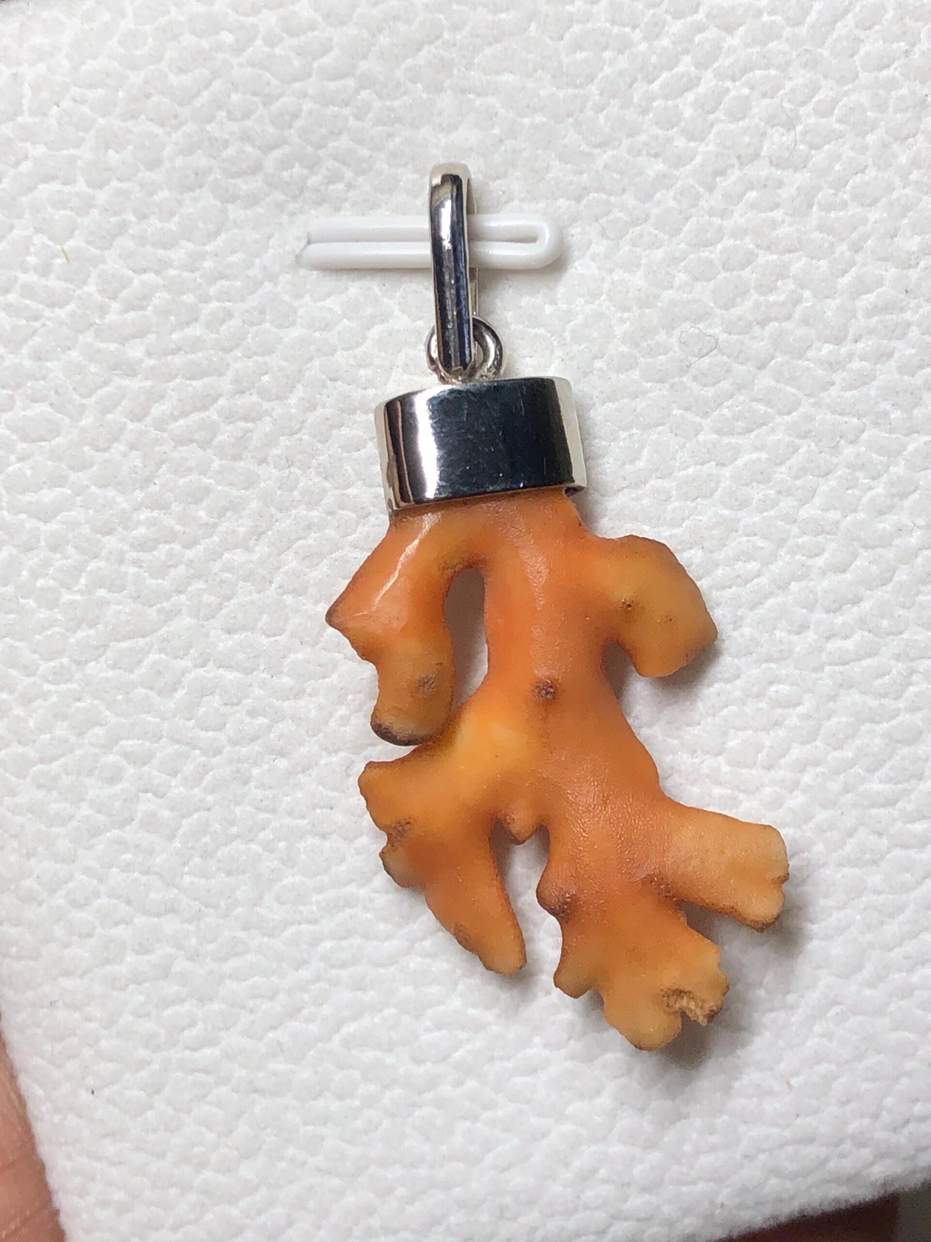Natural Coral Branch Pendant, Sterling Silver 925 Orange Charm | Ocean Inspired Jewelry - Image 3