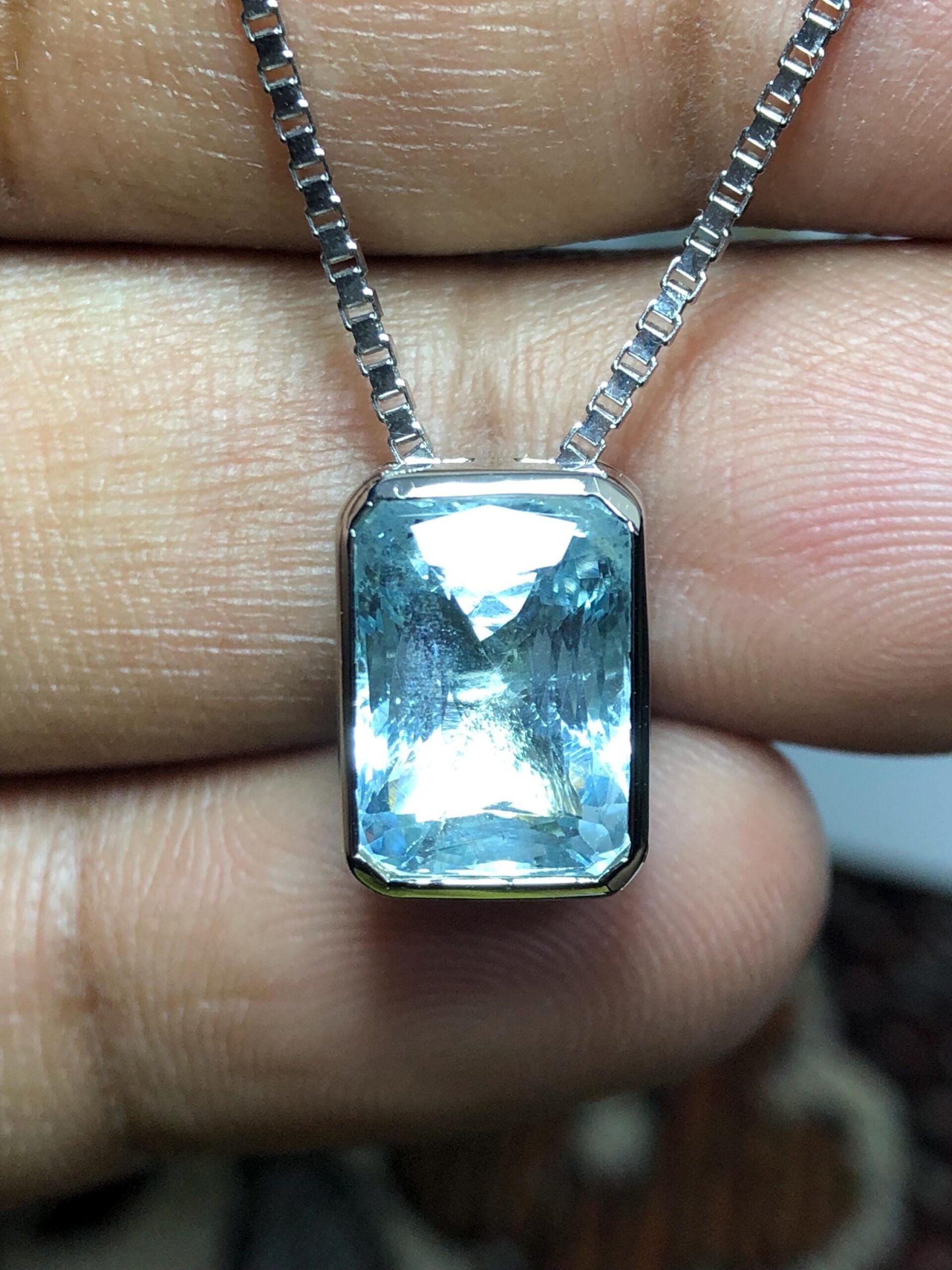 Natural Aquamarine Pendant | Emerald Cut Blue Gemstone | Sterling Silver 925 Necklace | March Birthstone - Image 2