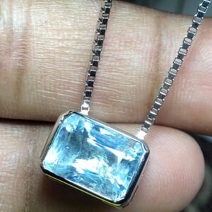Natural Aquamarine Pendant | Emerald Cut Blue Gemstone | Sterling Silver 925 Necklace | March Birthstone