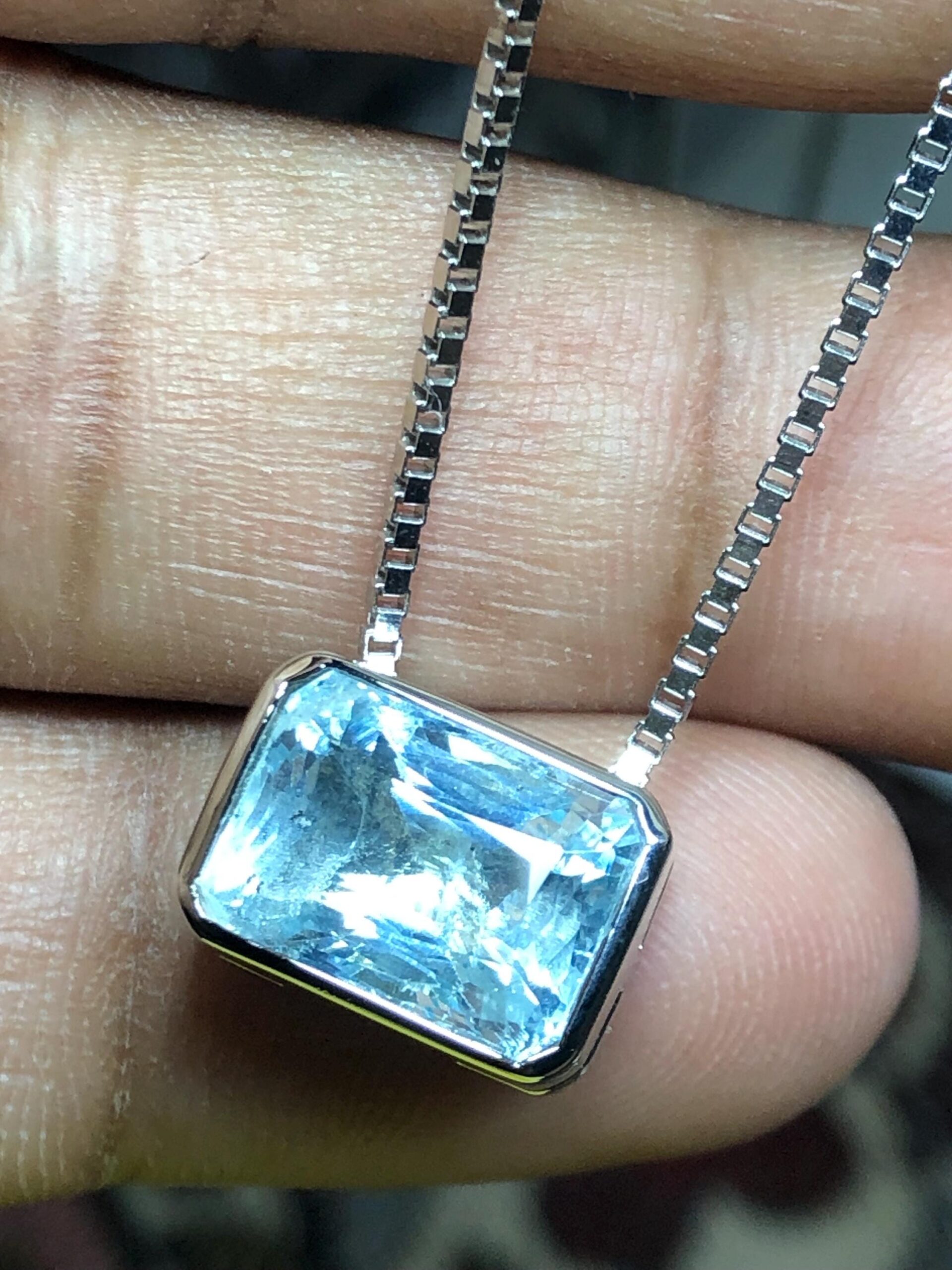 Natural Aquamarine Pendant | Emerald Cut Blue Gemstone | Sterling Silver 925 Necklace | March Birthstone
