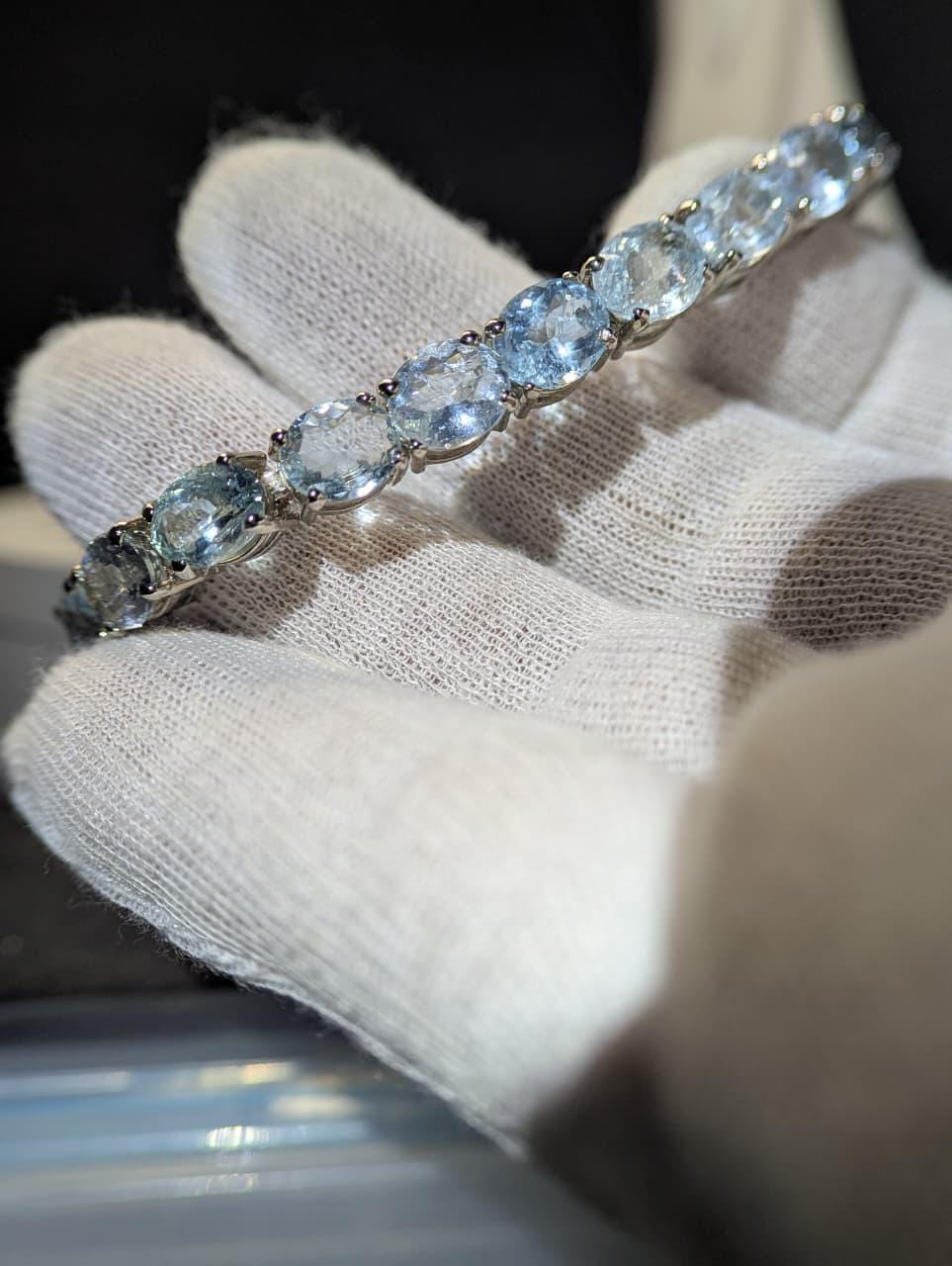 Natural Aquamarine Bracelet 7 Inch, 925 Sterling Silver Bracelet, Genuine Blue Aquamarine Gemstone Jewelry, Women’s Gift, March Birthstone - Image 2