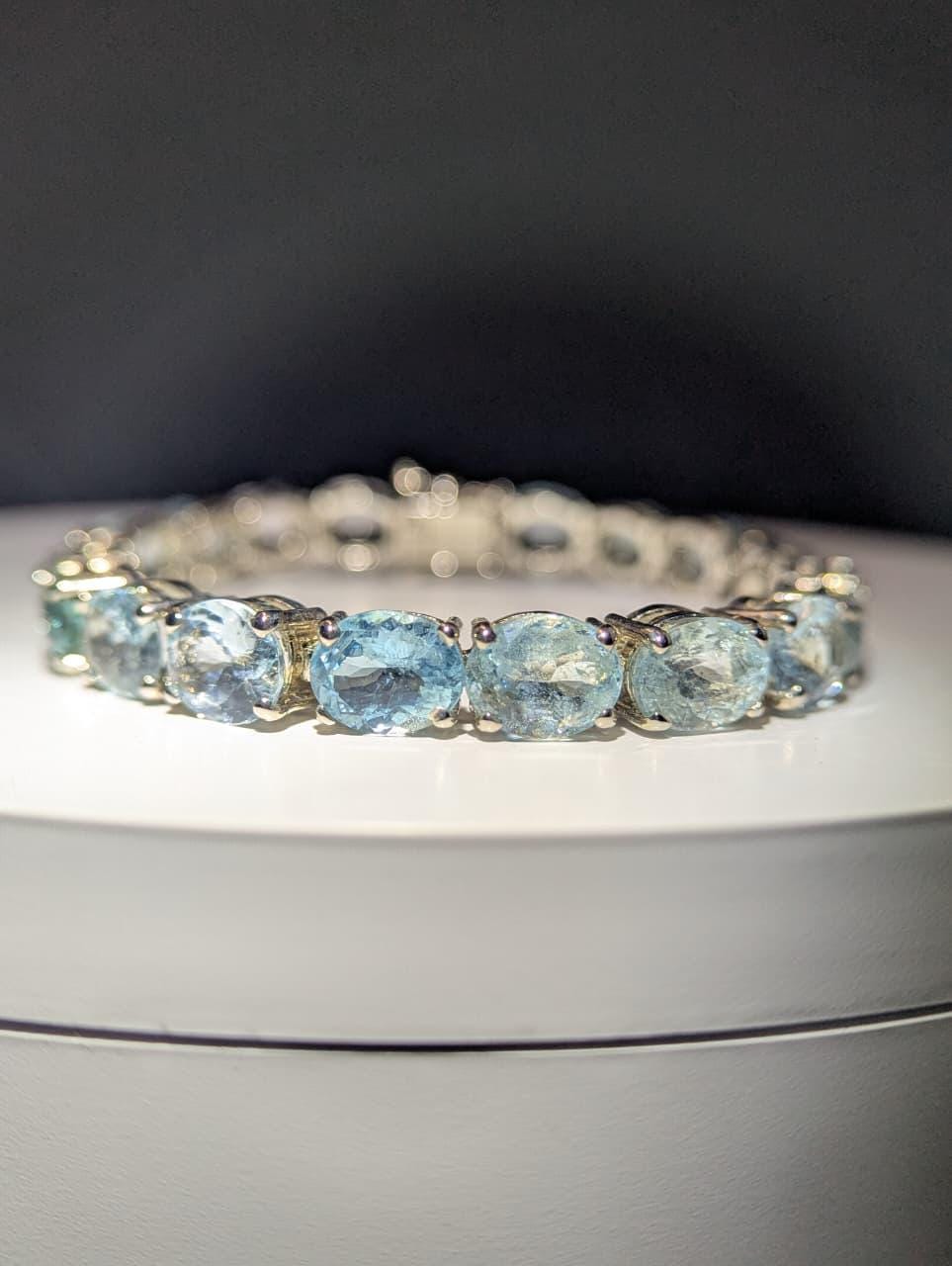 Natural Aquamarine Bracelet 7 Inch, 925 Sterling Silver Bracelet, Genuine Blue Aquamarine Gemstone Jewelry, Women’s Gift, March Birthstone - Image 6