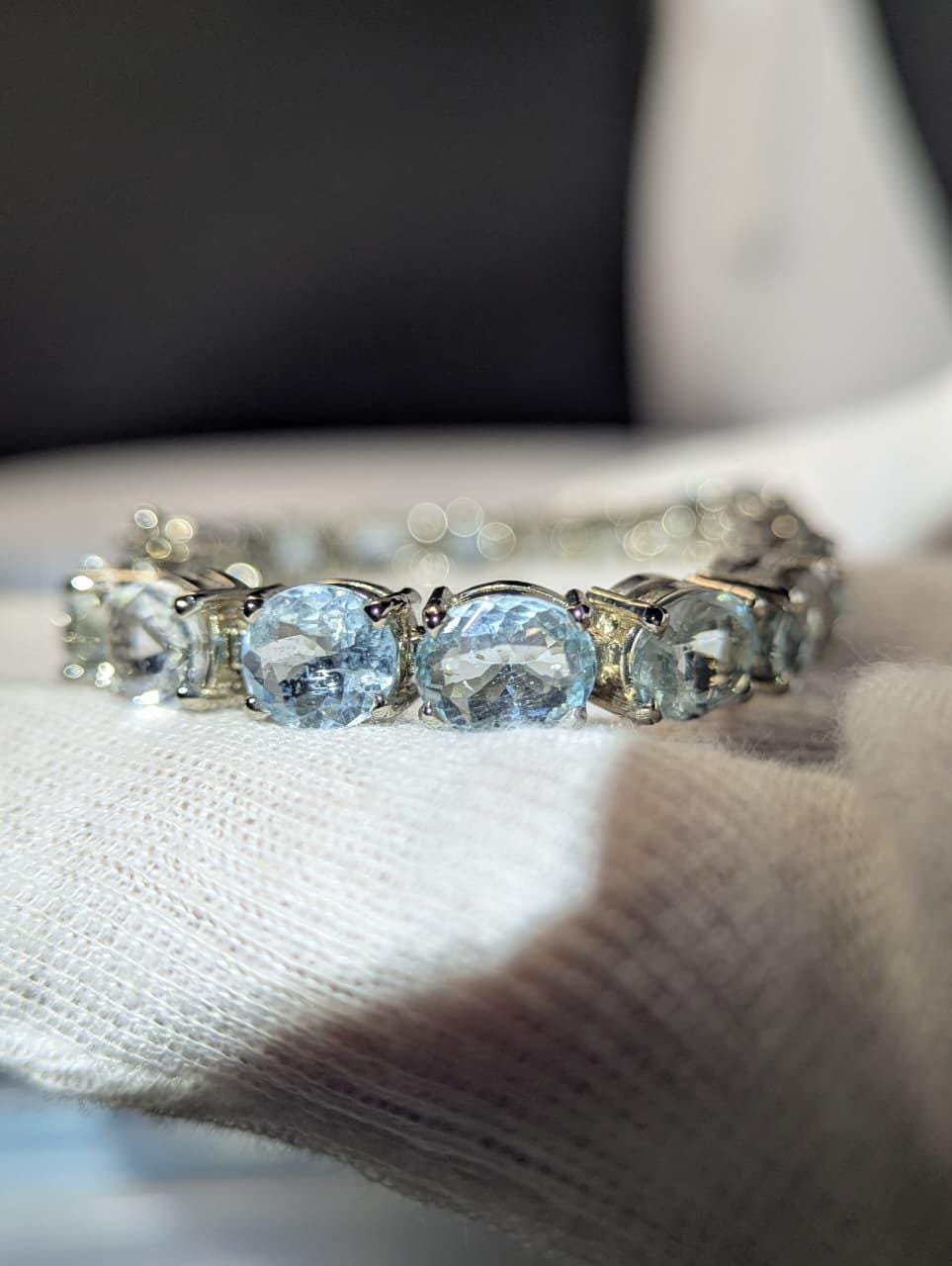 Natural Aquamarine Bracelet 7 Inch, 925 Sterling Silver Bracelet, Genuine Blue Aquamarine Gemstone Jewelry, Women’s Gift, March Birthstone - Image 9