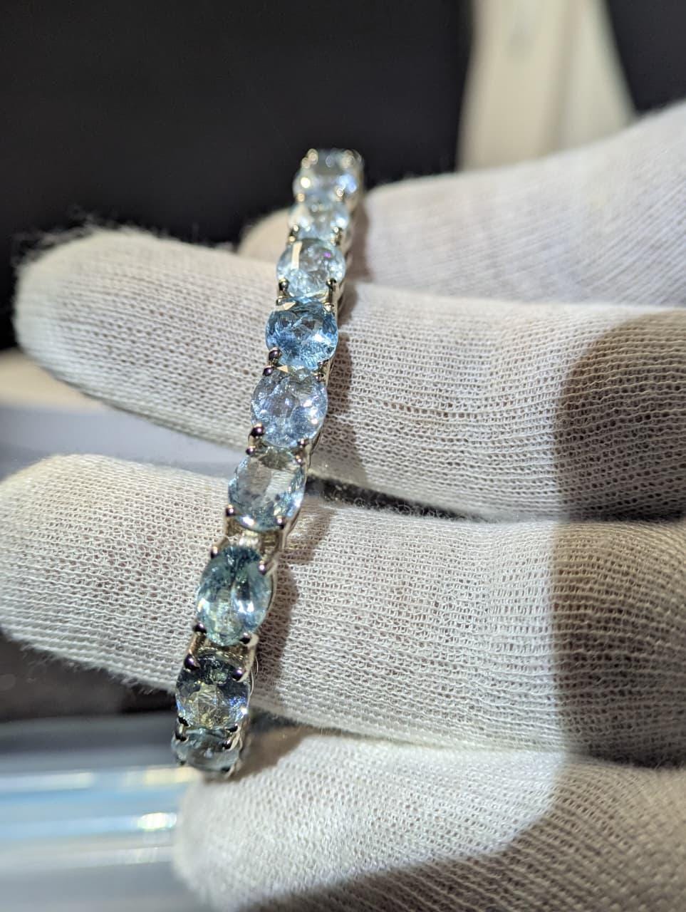 Natural Aquamarine Bracelet 7 Inch, 925 Sterling Silver Bracelet, Genuine Blue Aquamarine Gemstone Jewelry, Women’s Gift, March Birthstone
