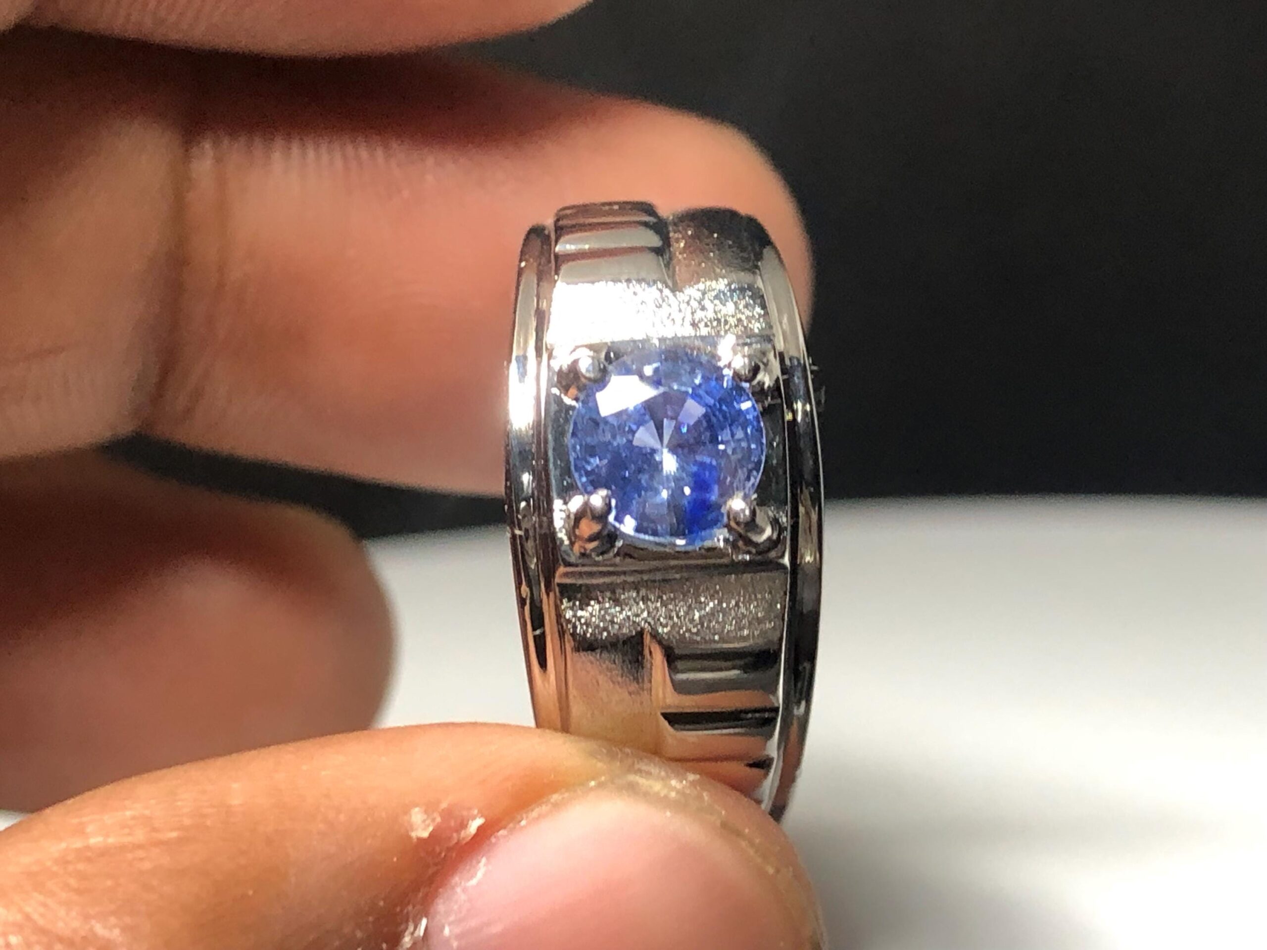 925 Sterling Silver Blue Sapphire Ring, Natural Sri Lankan Ceylon Sapphire, Round Blue Gemstone Ring, Men's Heavy Statement Ring - Image 6