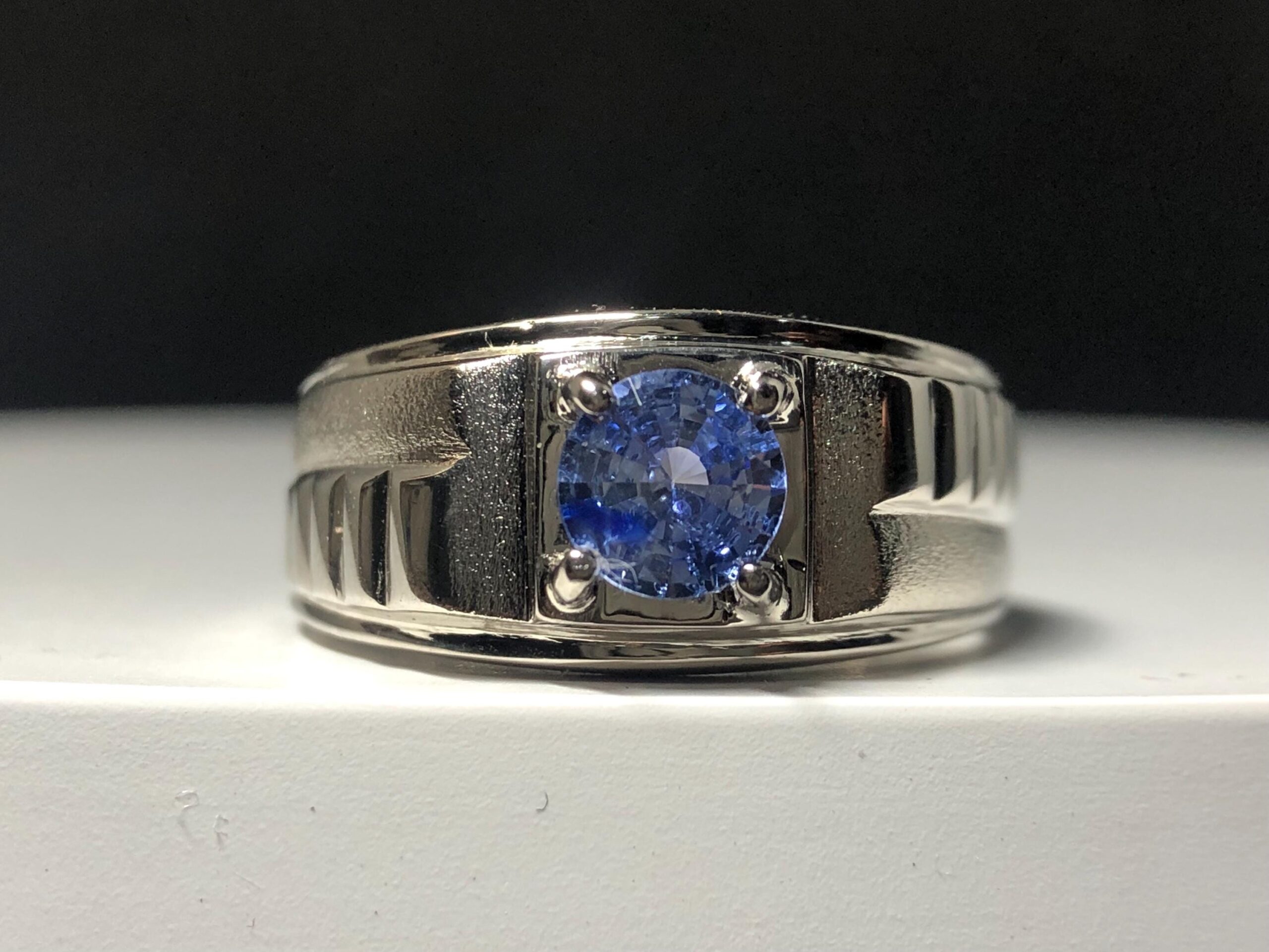 925 Sterling Silver Blue Sapphire Ring, Natural Sri Lankan Ceylon Sapphire, Round Blue Gemstone Ring, Men's Heavy Statement Ring - Image 5
