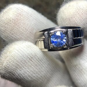 925 Sterling Silver Blue Sapphire Ring, Natural Sri Lankan Ceylon Sapphire, Round Blue Gemstone Ring, Men's Heavy Statement Ring