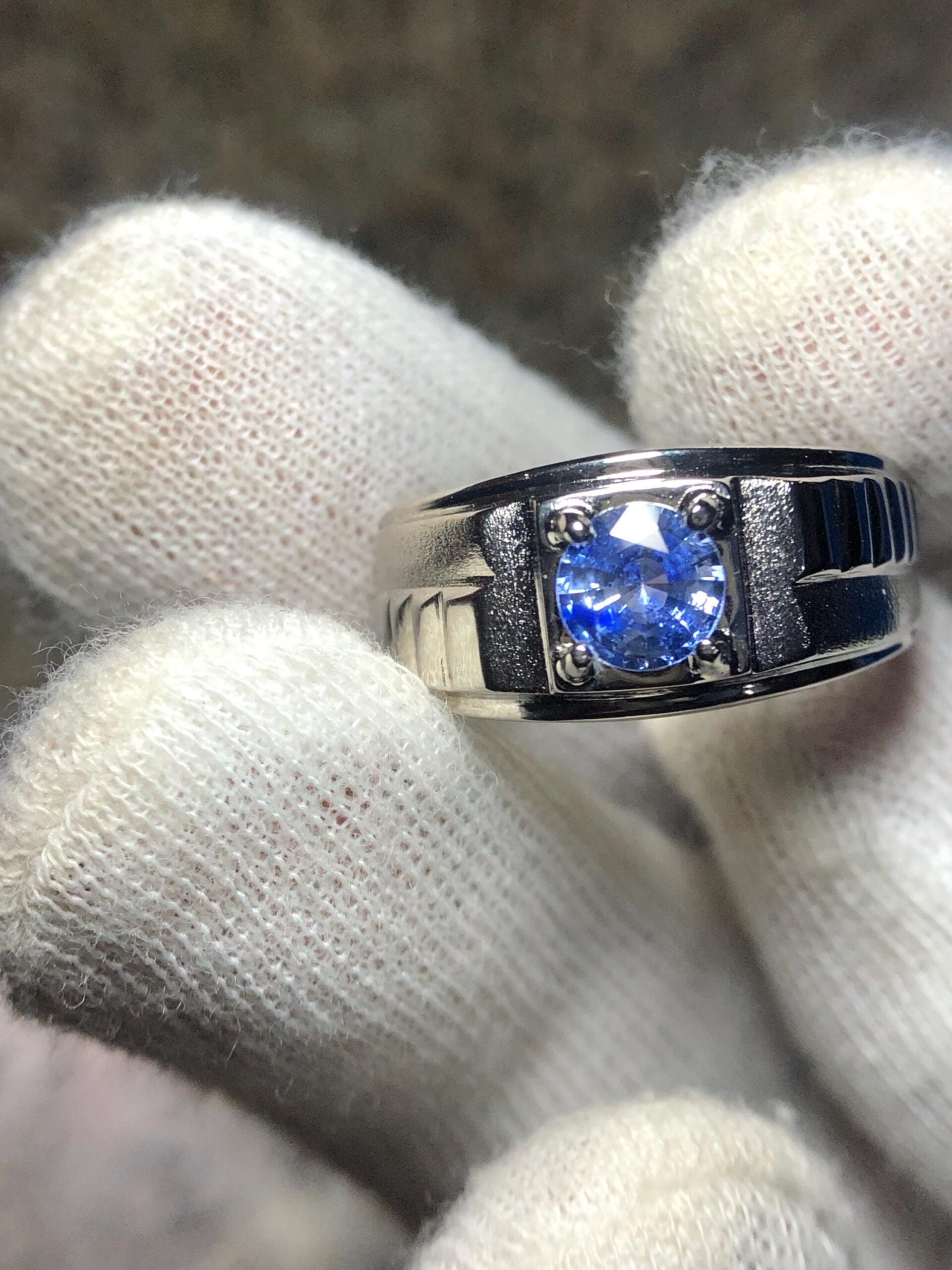 925 Sterling Silver Blue Sapphire Ring, Natural Sri Lankan Ceylon Sapphire, Round Blue Gemstone Ring, Men's Heavy Statement Ring
