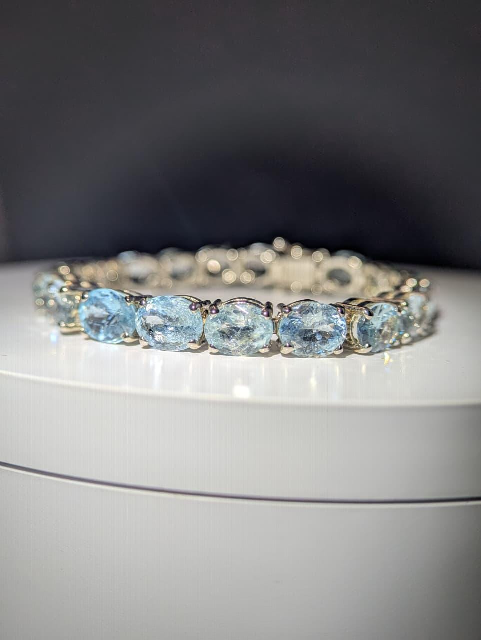 Natural Aquamarine Bracelet 7 Inch, 925 Sterling Silver Bracelet, Genuine Blue Aquamarine Gemstone Jewelry, Women’s Gift, March Birthstone - Image 7