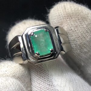 Natural Emerald Ring 2.235 Ct No Oil Emerald Ring 925 Sterling Silver Ring US Size 10.5 Men's Gemstone Ring Statement Ring