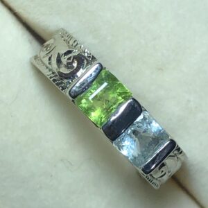 Natural Aquamarine & Peridot Ring, 925 Sterling Silver Ring, US Size 7, Handmade Gemstone Ring