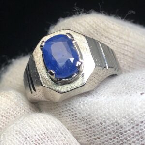 Natural Blue Sapphire Ring 2.77 Ct | Heated Ceylon Sri Lanka Sapphire | 925 Sterling Silver Men's Ring | Handmade Statement Ring