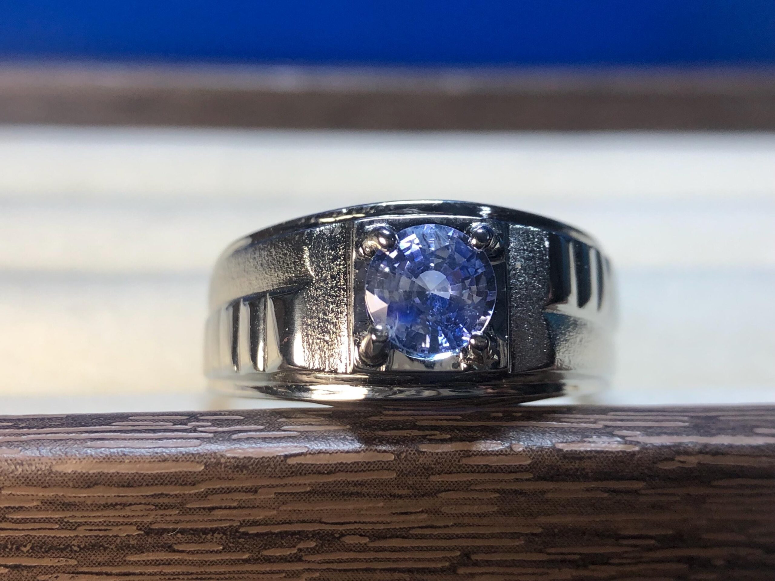 925 Sterling Silver Blue Sapphire Ring, Natural Sri Lankan Ceylon Sapphire, Round Blue Gemstone Ring, Men's Heavy Statement Ring - Image 3
