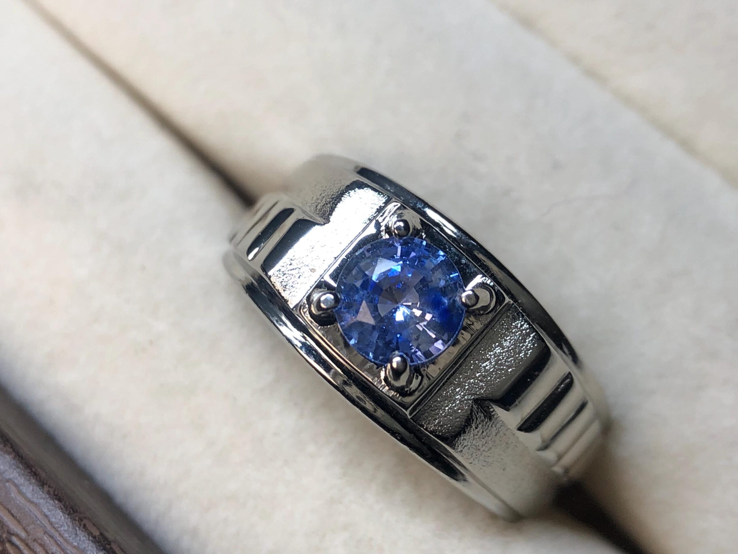 925 Sterling Silver Blue Sapphire Ring, Natural Sri Lankan Ceylon Sapphire, Round Blue Gemstone Ring, Men's Heavy Statement Ring - Image 2