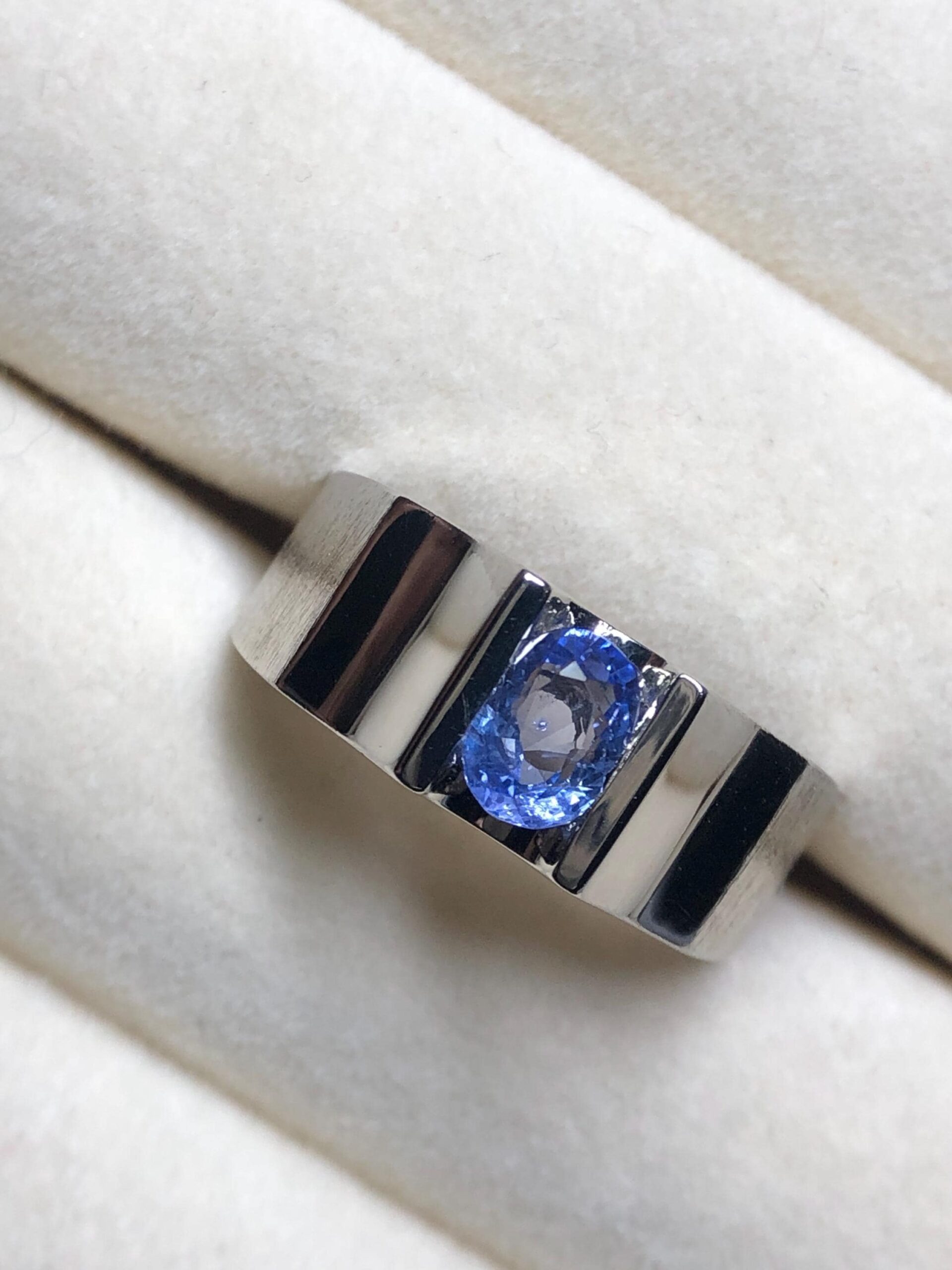 Natural Blue Ceylon Sapphire Ring, 925 Sterling Silver Men's Ring, 1.115 Ct Sri Lankan Sapphire, Modern Statement Gemstone Ring, Size 9