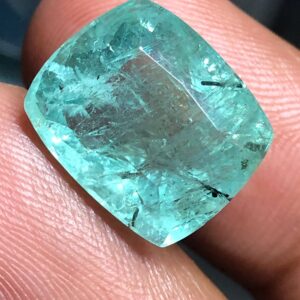 Natural Pakistani Emerald 12.24 Carat, 15.2mm Green Emerald Loose Gemstone, Pakistan Mine Emerald, Cushion Cut Gemstone for Jewelry