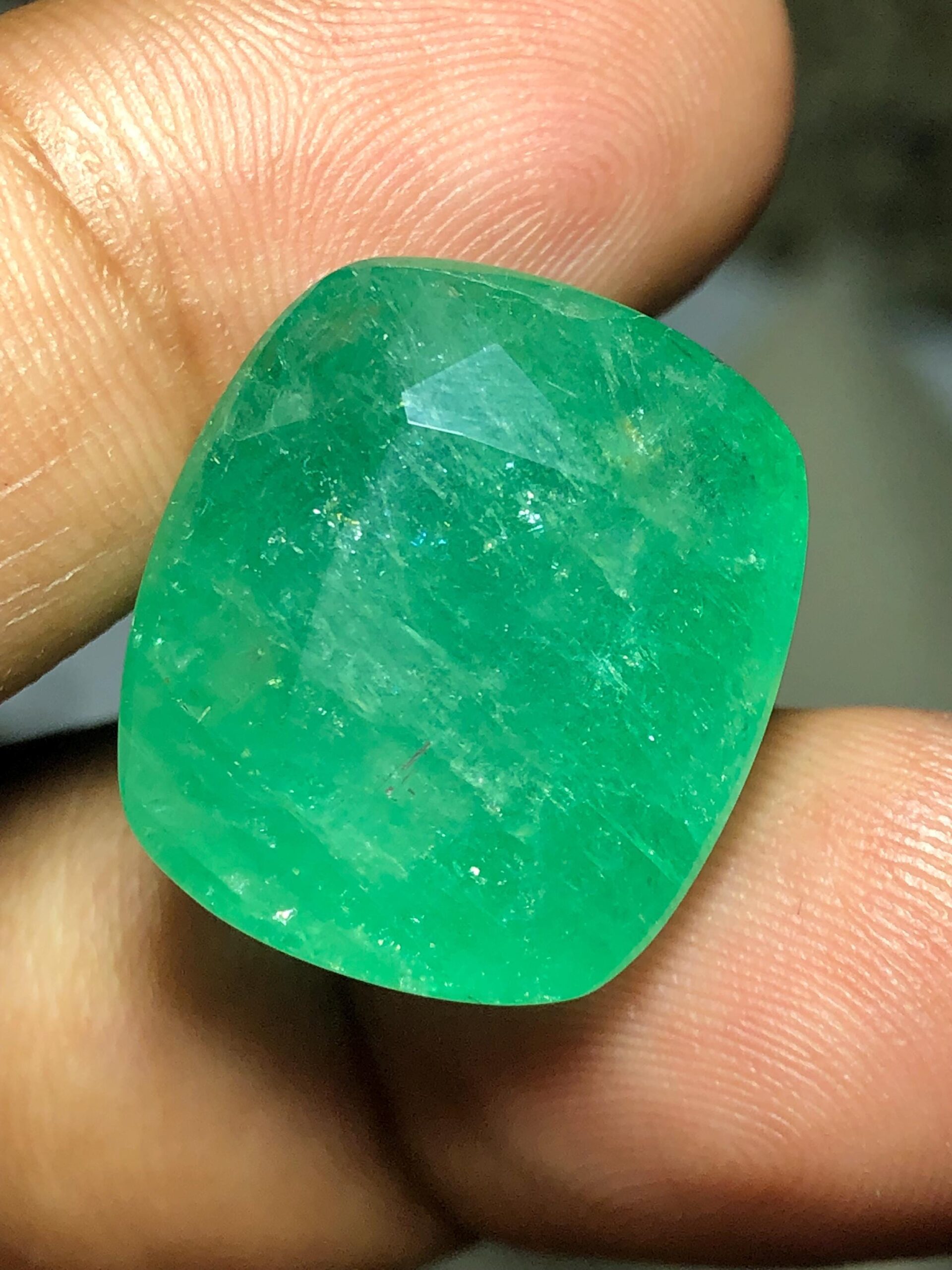 Natural Green Emerald 32.805 Ct Cushion Cut Loose Gemstone, 20.2 x 17.8 mm, Large Emerald for Custom Jewelry