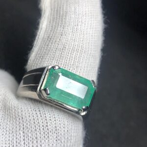 Natural Emerald 5.295 ct — Rectangular Emerald Cut, No Oil (Men's 925 Sterling Silver Ring, US 9)